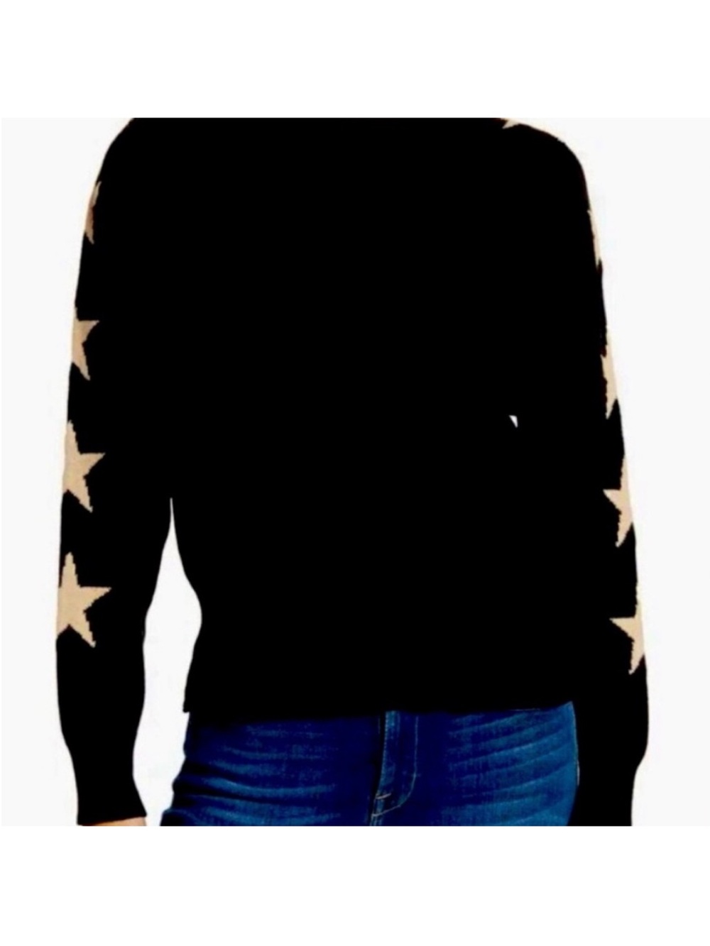 Nordstrom Rack Sweet Romeo Black Sweater with Tan Star Sleeves